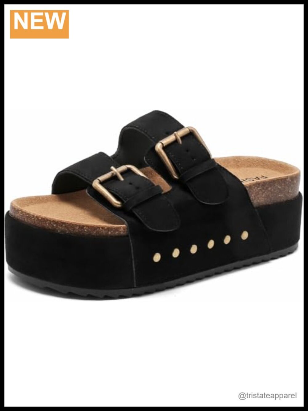 Platform Sandals Cork Footbed Slide Double Buckles Anti-Slip
